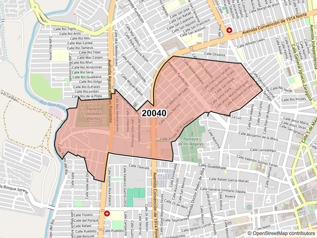 Mapa del código postal 20040, Aguascalientes, Aguascalientes