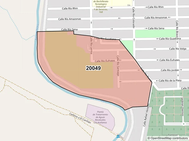 Mapa del código postal 20049, Aguascalientes, Aguascalientes