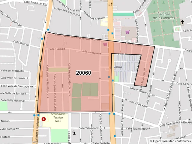 Mapa del código postal 20060, Aguascalientes, Aguascalientes