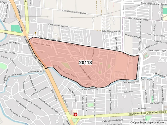 Mapa del código postal 20118, Aguascalientes, Aguascalientes