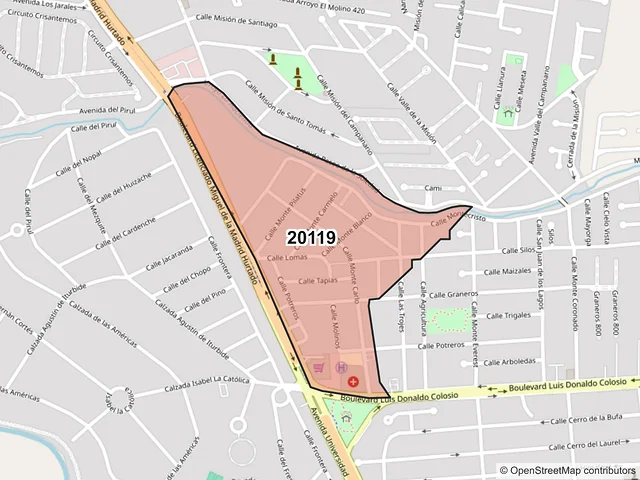 Mapa del código postal 20119, Aguascalientes, Aguascalientes