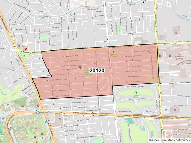 Mapa del código postal 20120, Aguascalientes, Aguascalientes