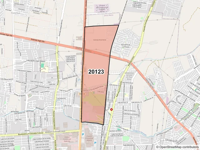 Mapa del código postal 20123, Aguascalientes, Aguascalientes