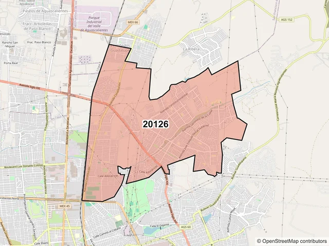Mapa del código postal 20126, Aguascalientes, Aguascalientes
