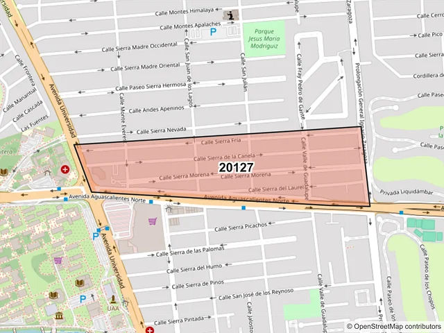 Mapa del código postal 20127, Aguascalientes, Aguascalientes