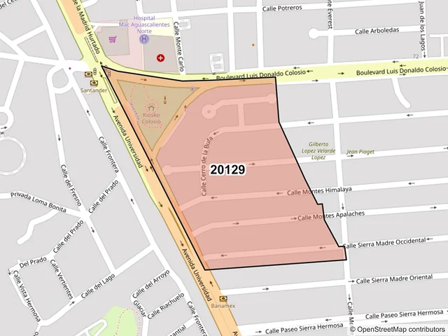 Mapa del código postal 20129, Aguascalientes, Aguascalientes