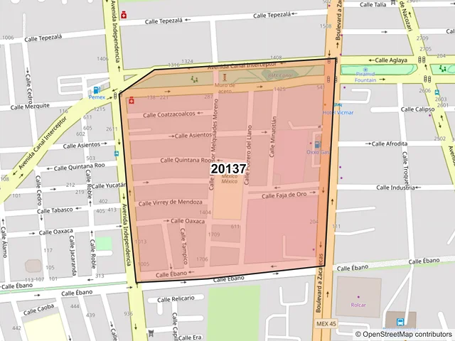 Mapa del código postal 20137, Aguascalientes, Aguascalientes