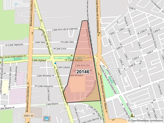 Mapa del código postal 20146, Aguascalientes, Aguascalientes