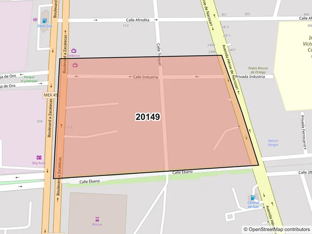 Mapa del código postal 20149, Aguascalientes, Aguascalientes