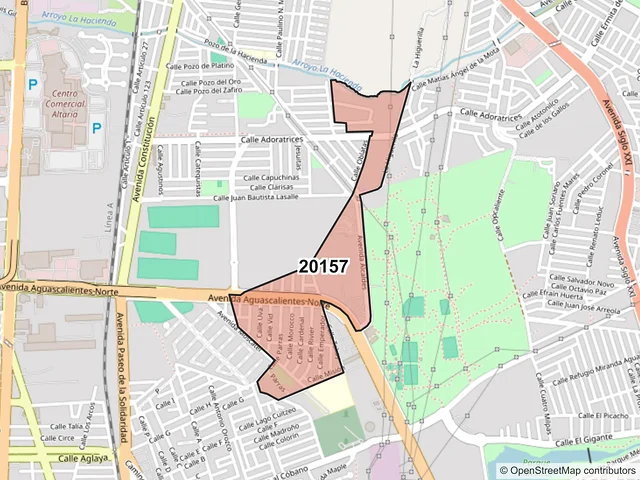 Mapa del código postal 20157, Aguascalientes, Aguascalientes