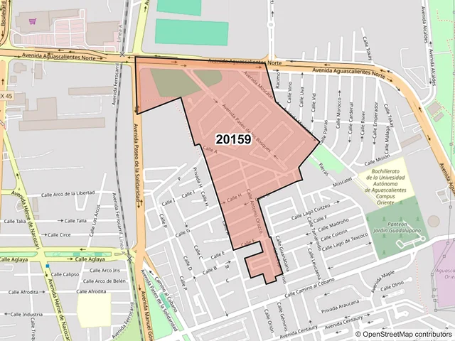 Mapa del código postal 20159, Aguascalientes, Aguascalientes