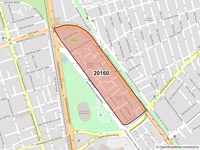 Mapa del código postal 20160, Aguascalientes, Aguascalientes