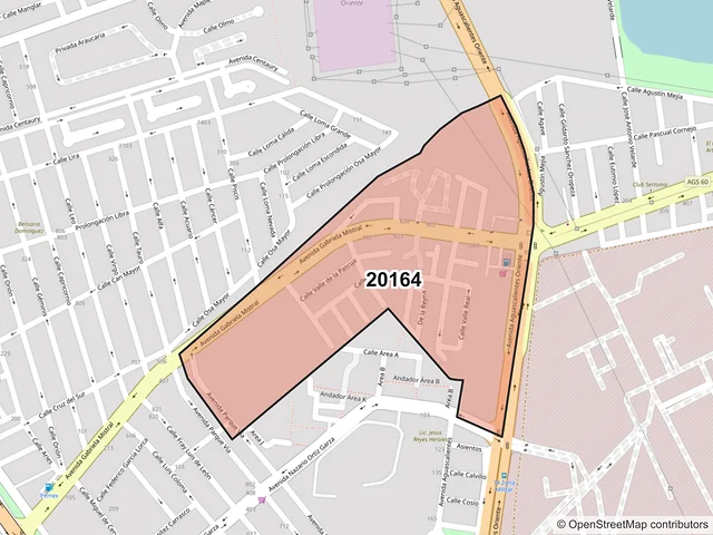 Mapa del código postal 20164, Aguascalientes, Aguascalientes