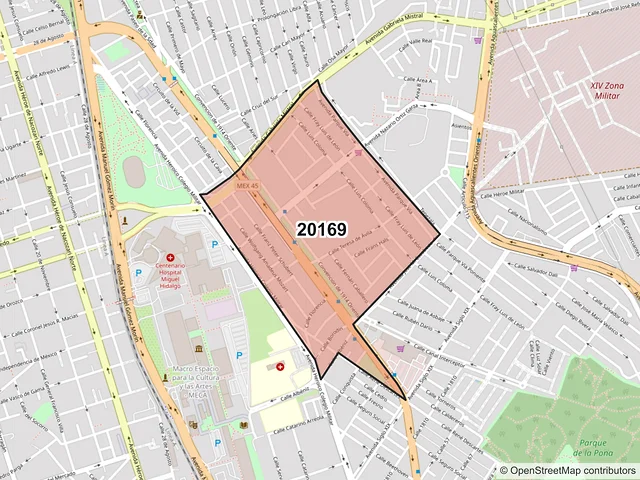 Mapa del código postal 20169, Aguascalientes, Aguascalientes