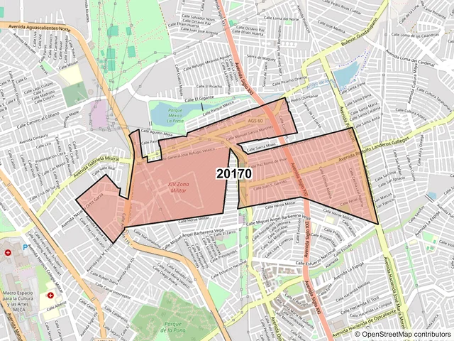 Mapa del código postal 20170, Aguascalientes, Aguascalientes