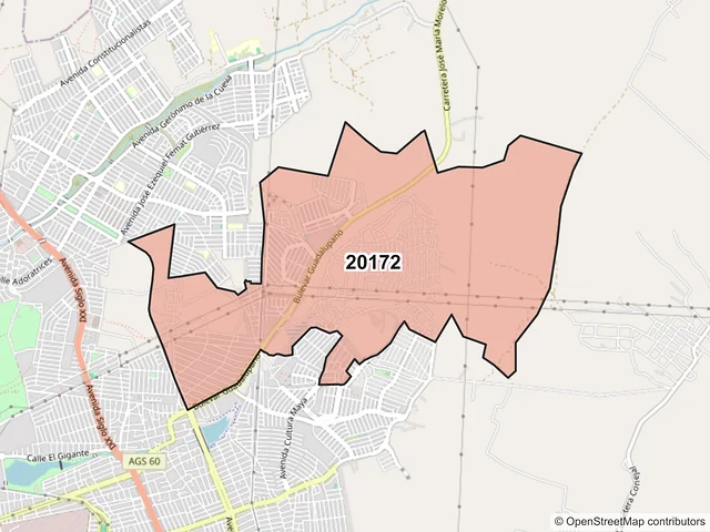 Mapa del código postal 20172, Aguascalientes, Aguascalientes