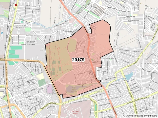 Mapa del código postal 20179, Aguascalientes, Aguascalientes