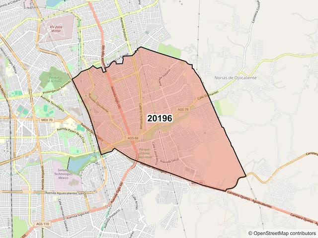 Mapa del código postal 20196, Aguascalientes, Aguascalientes