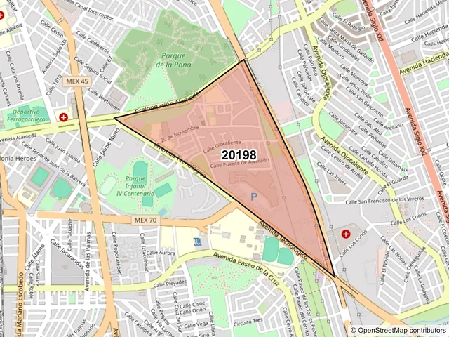 Mapa del código postal 20198, Aguascalientes, Aguascalientes