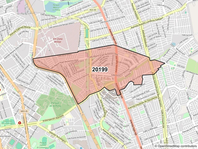 Mapa del código postal 20199, Aguascalientes, Aguascalientes