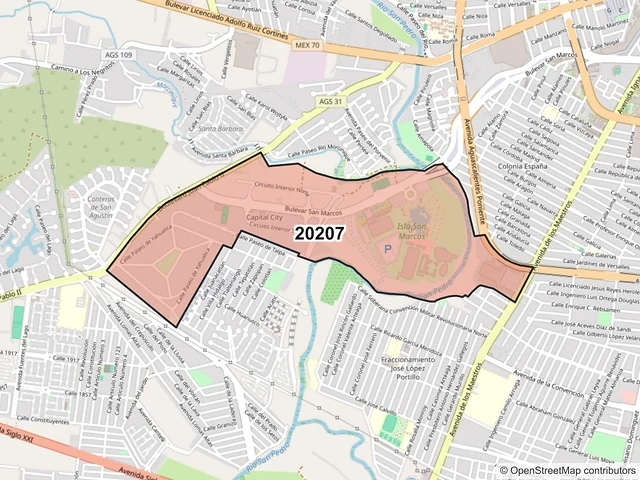 Mapa del código postal 20207, Aguascalientes, Aguascalientes