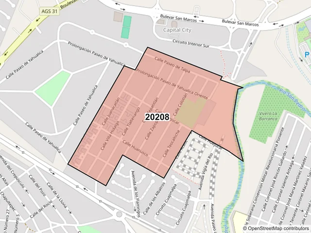 Mapa del código postal 20208, Aguascalientes, Aguascalientes