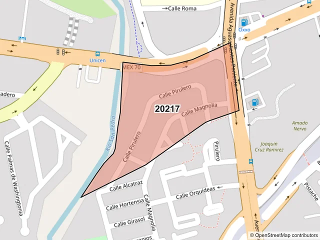 Mapa del código postal 20217, Aguascalientes, Aguascalientes