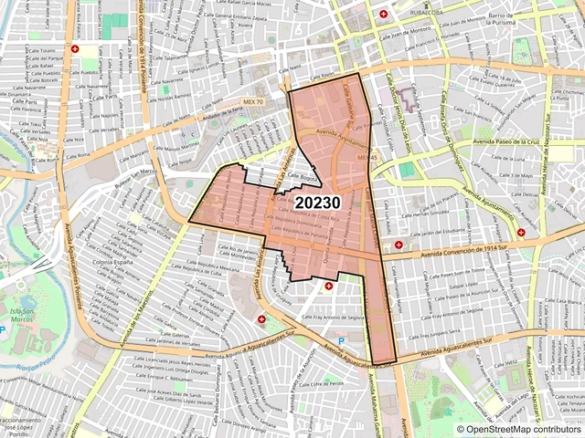 Mapa del código postal 20230, Aguascalientes, Aguascalientes