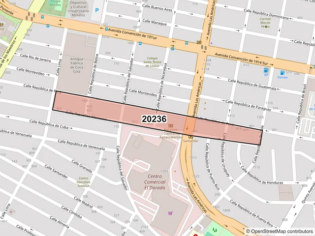 Mapa del código postal 20236, Aguascalientes, Aguascalientes