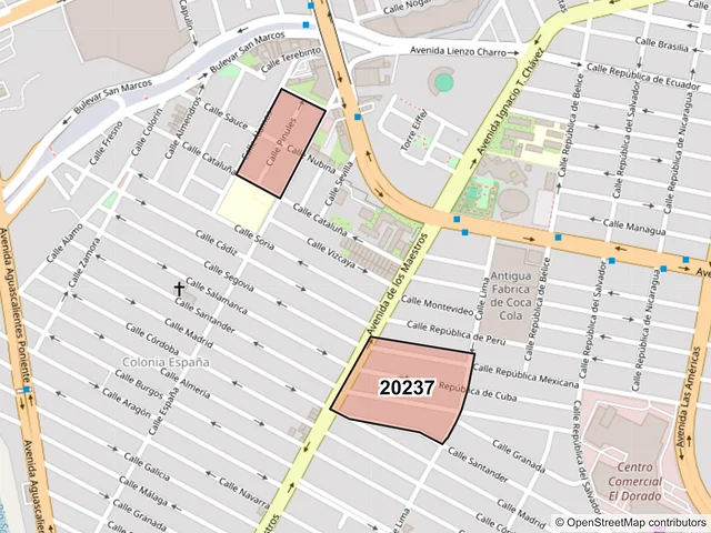 Mapa del código postal 20237, Aguascalientes, Aguascalientes
