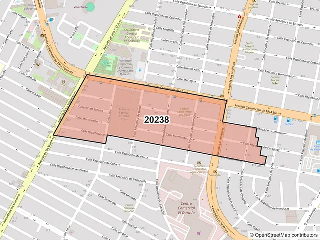 Mapa del código postal 20238, Aguascalientes, Aguascalientes