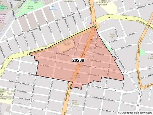 Mapa del código postal 20239, Aguascalientes, Aguascalientes