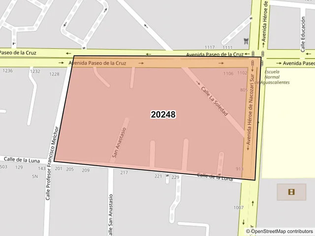 Mapa del código postal 20248, Aguascalientes, Aguascalientes
