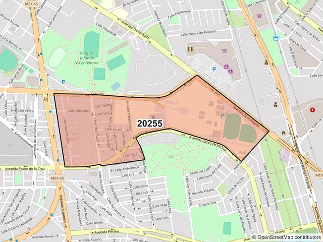 Mapa del código postal 20255, Aguascalientes, Aguascalientes