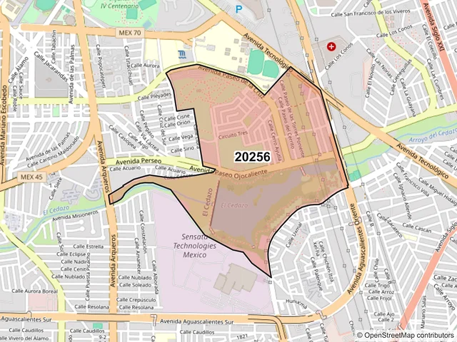 Mapa del código postal 20256, Aguascalientes, Aguascalientes