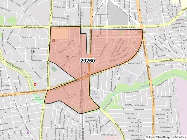 Mapa del código postal 20260, Aguascalientes, Aguascalientes