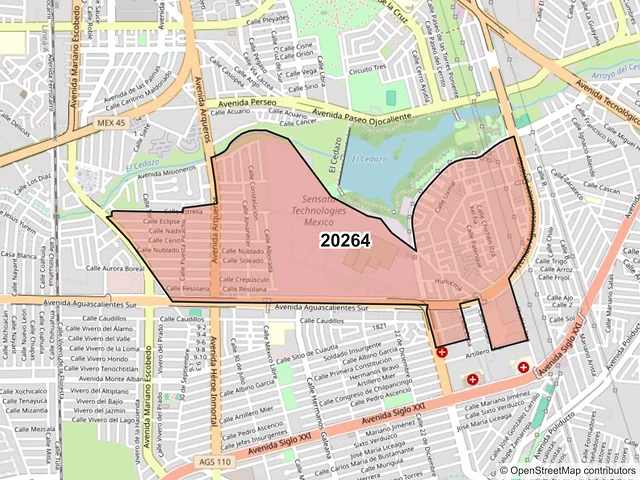 Mapa del código postal 20264, Aguascalientes, Aguascalientes