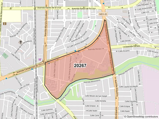 Mapa del código postal 20267, Aguascalientes, Aguascalientes