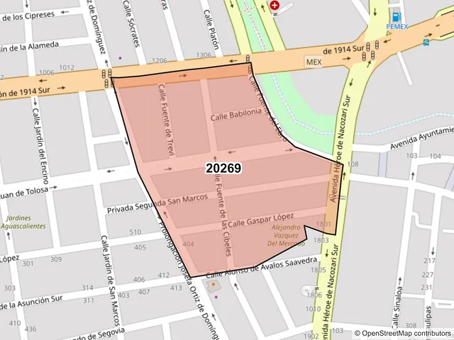 Mapa del código postal 20269, Aguascalientes, Aguascalientes