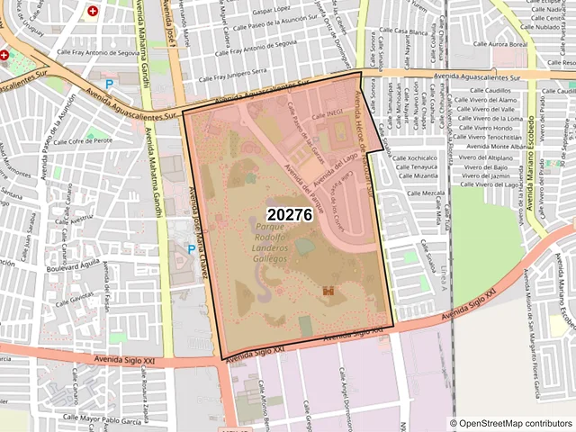 Mapa del código postal 20276, Aguascalientes, Aguascalientes