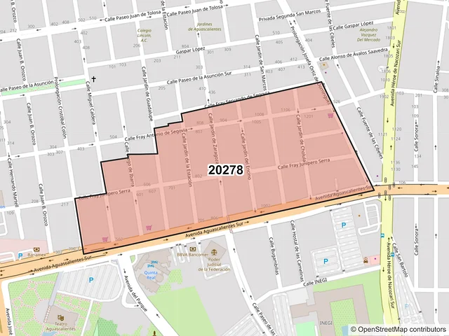 Mapa del código postal 20278, Aguascalientes, Aguascalientes