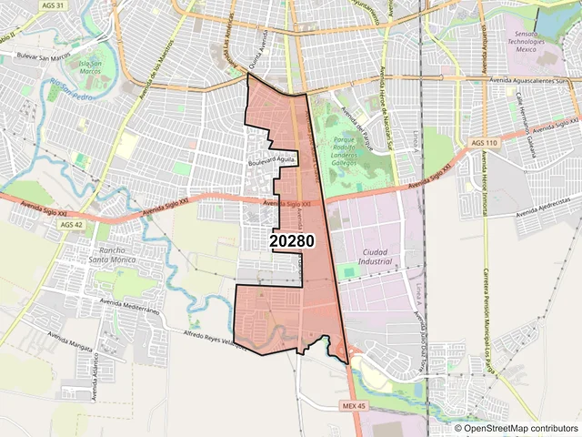 Mapa del código postal 20280, Aguascalientes, Aguascalientes