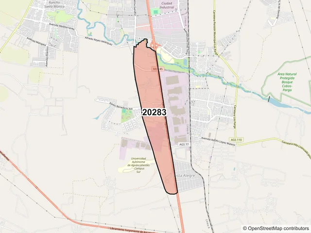 Mapa del código postal 20283, Aguascalientes, Aguascalientes