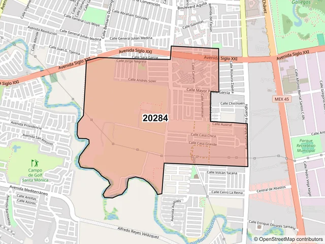 Mapa del código postal 20284, Aguascalientes, Aguascalientes