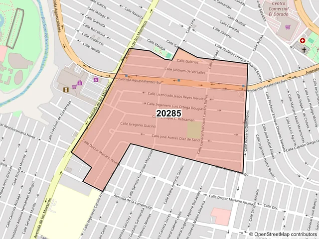 Mapa del código postal 20285, Aguascalientes, Aguascalientes