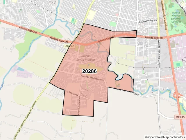 Mapa del código postal 20286, Aguascalientes, Aguascalientes