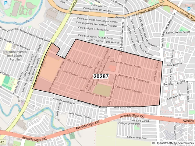 Mapa del código postal 20287, Aguascalientes, Aguascalientes