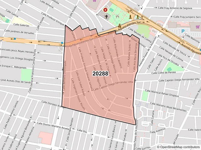 Mapa del código postal 20288, Aguascalientes, Aguascalientes