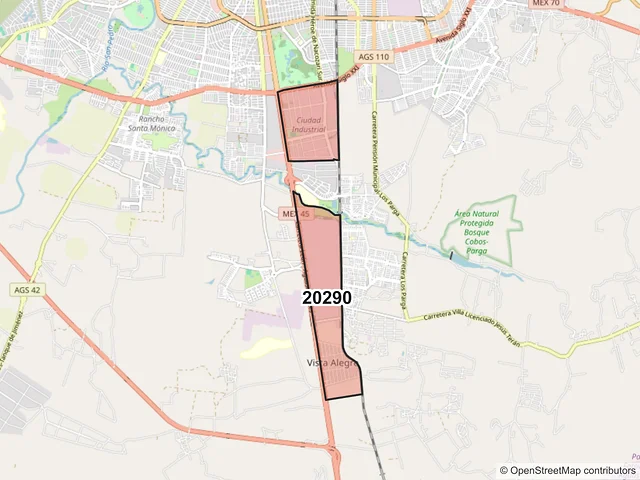 Mapa del código postal 20290, Aguascalientes, Aguascalientes