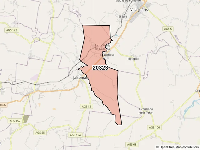 Mapa del código postal 20323, Aguascalientes, Aguascalientes